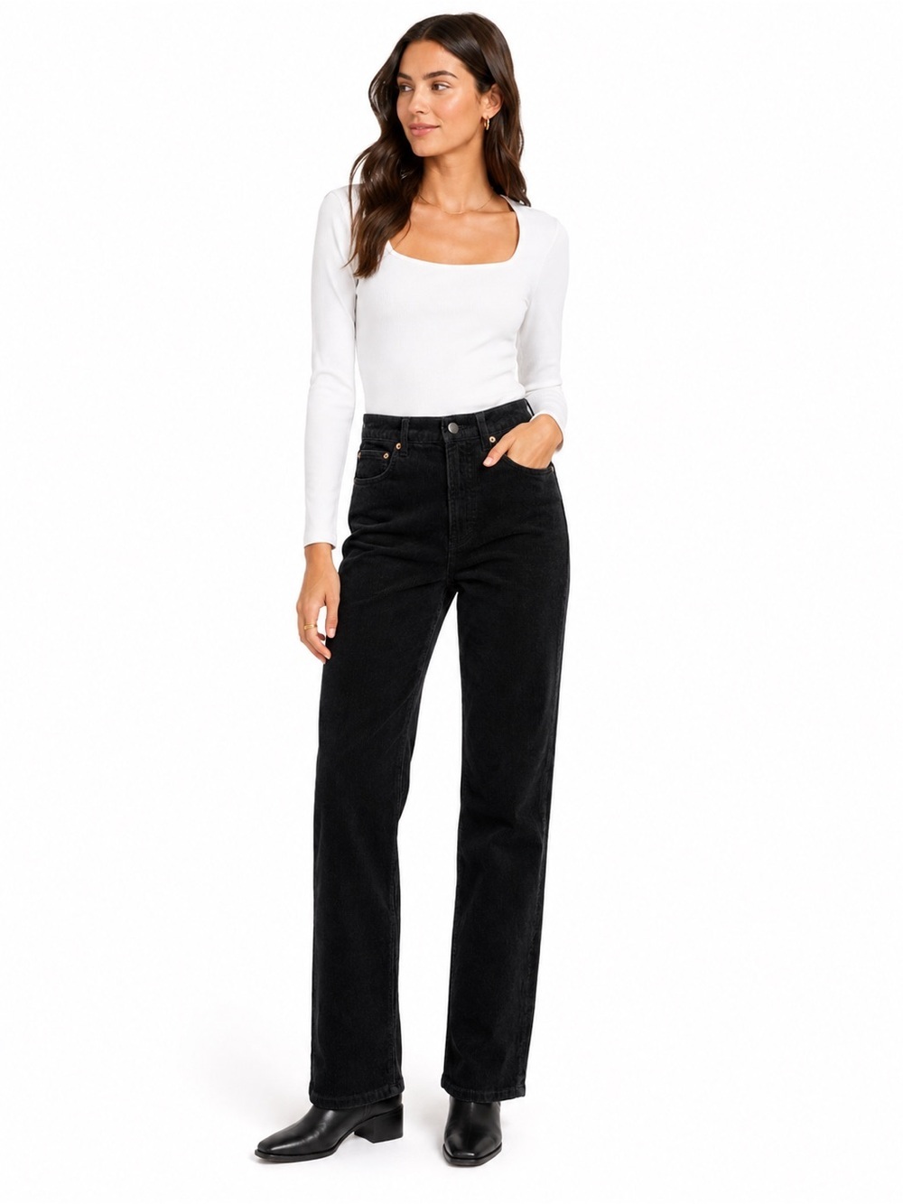 Quince Women’s Size 4 Black Organic Cotton Stretch Corduroy Straight Leg Pants